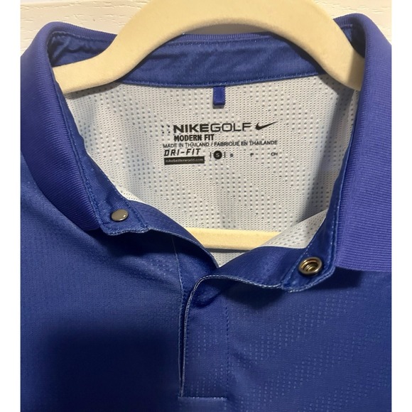 Men's NIKE GOLF Modern Fit DRI-FIT Blue And White Color Black Polo Size S - Picture 6 of 8